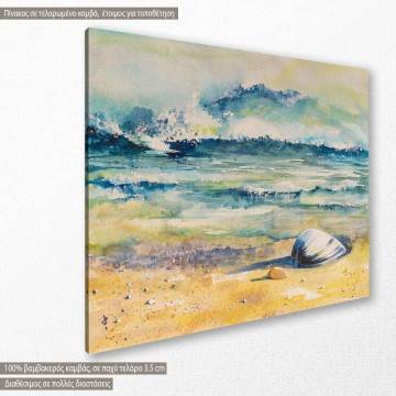 Canvas print Sea shell on a beach with sea in background Framed canvas View 1 2
