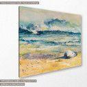 Canvas print Sea shell on a beach with sea in background, side