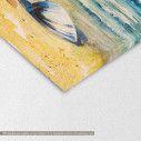 Canvas print Sea shell on a beach with sea in background, detail