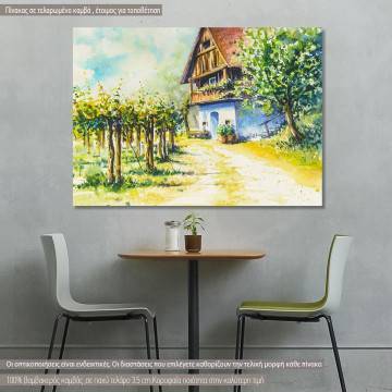 Canvas print Vineyard and cottage house