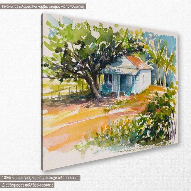 Canvas print Blue bungalow and tropical garden, side