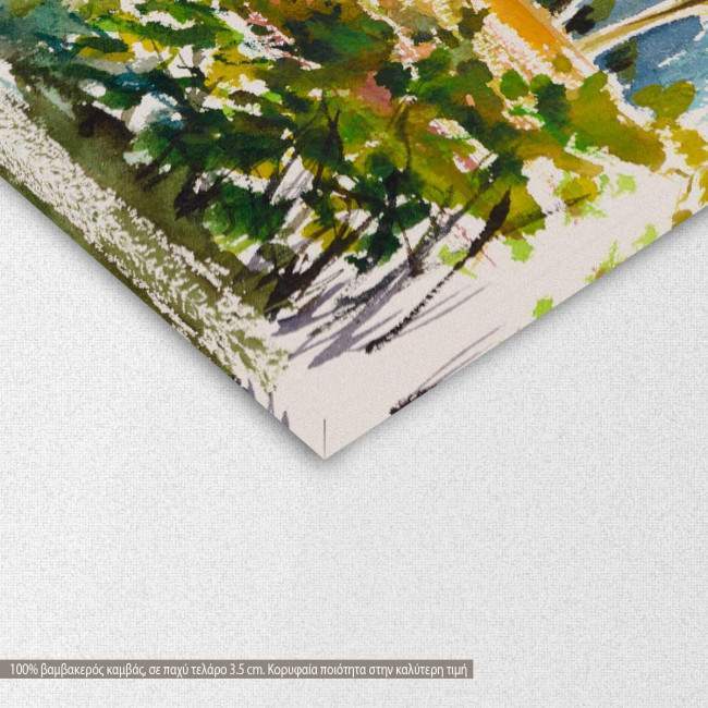 Canvas print Blue bungalow and tropical garden, detail