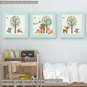 Kids canvas print animals with name,  3 panels