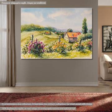 Canvas print  Summer vineyards and rose bushes