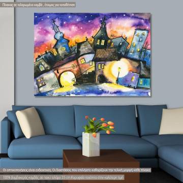 Canvas print Small town at night
