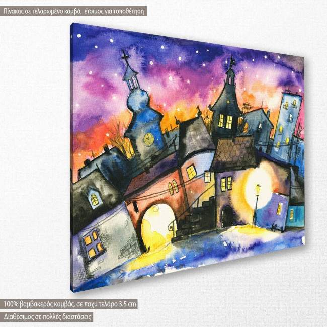 Canvas print Small town at night, side