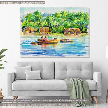 Πίνακας σε καμβά Βάρκα στο ποτάμι, Boat on tropical river