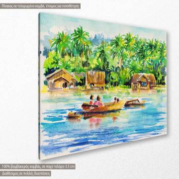 Πίνακας σε καμβά Βάρκα στο ποτάμι, Boat on tropical river 2