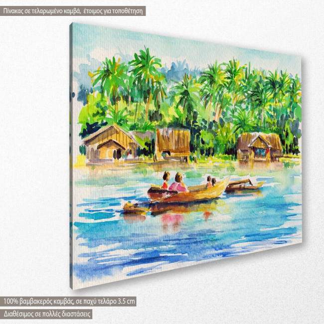 Boat on tropical river, πίνακας σε καμβά, κοντινό