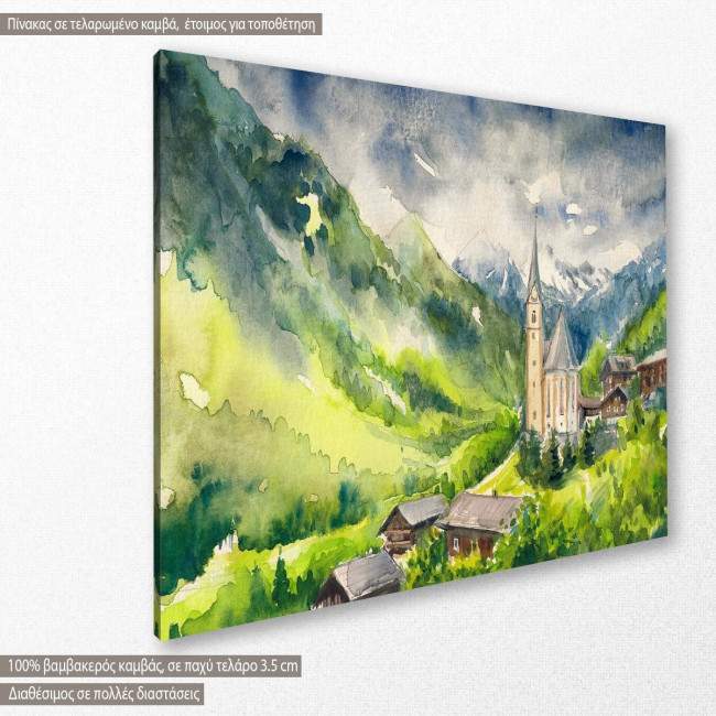 Canvas print  Village at the foot of the Alps, side
