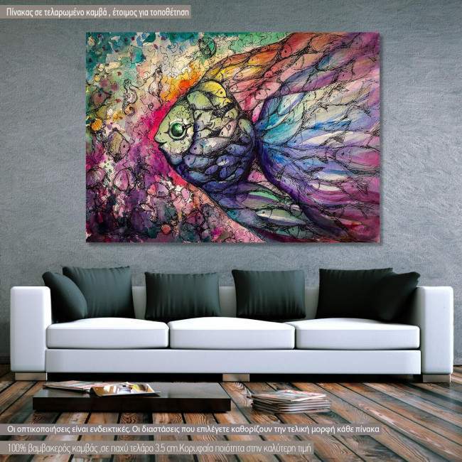 Πίνακας σε καμβά Ψάρι ακουαρέλα, Fish watercolors, καμβάς 2