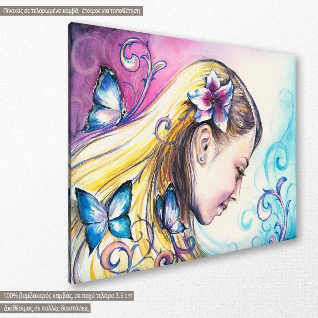 Canvas print Summer girl with a lily in her hair, side