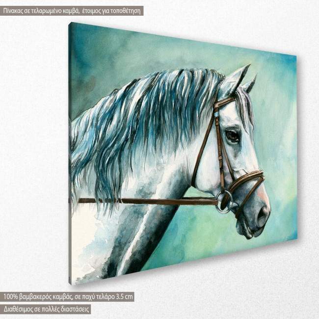 Canvas print Gray horse watercolor, side