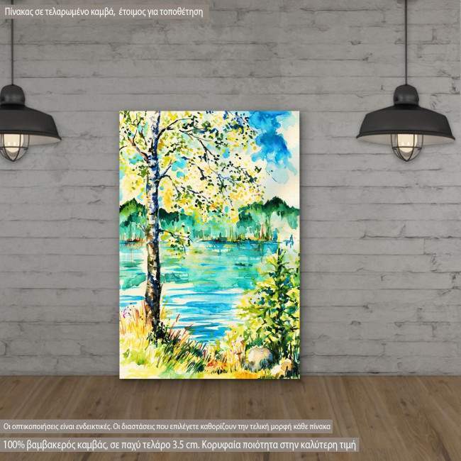 Πίνακας σε καμβά Δέντρο σε λίμνη, Birch on the shore of lake