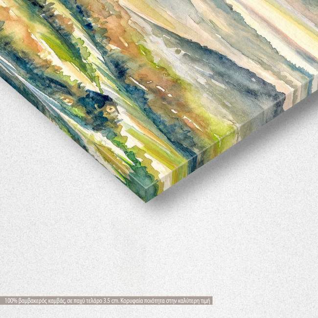 Canvas print Hills and river in the mist, detail