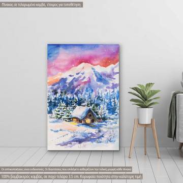 Πίνακας σε καμβά Καλύβα στο βουνό, Winter cabin in the woods