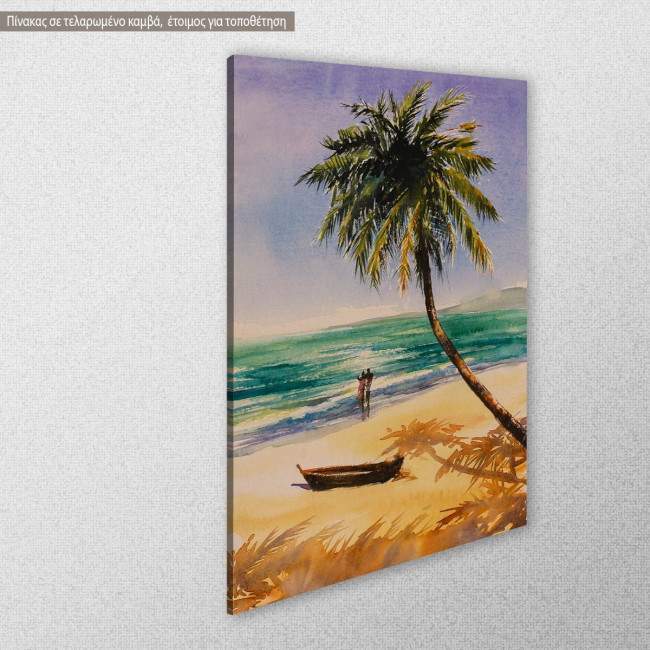 Canvas print Couple in love on a beach, side