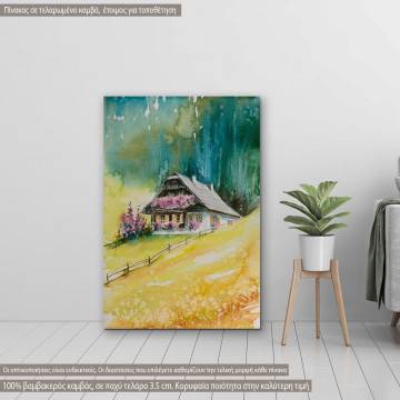 Canvas print Alpine house on a hill