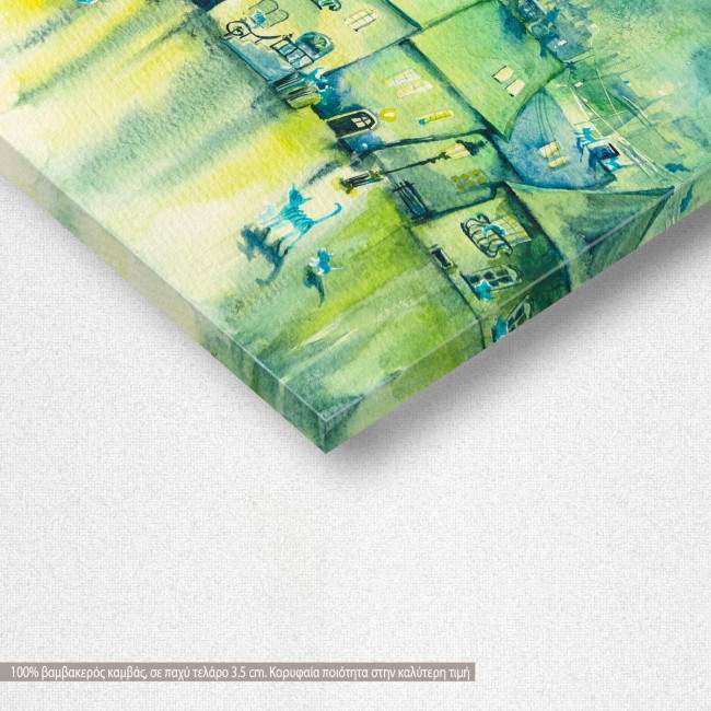 Cats town at night canvas print, detail