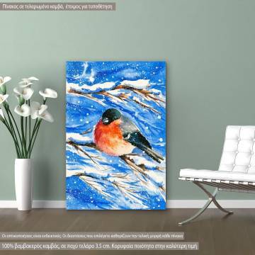 Πίνακας σε καμβά Κακκινολαίμης. Bullfinch in winter