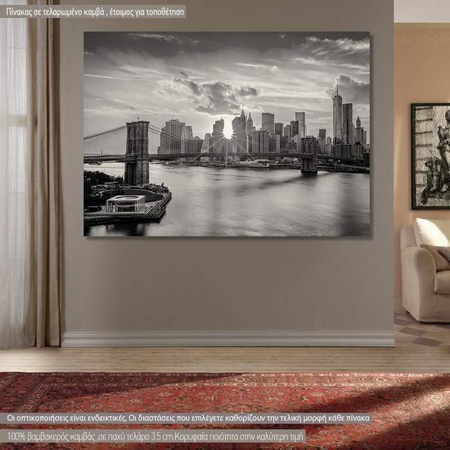 Canvas print  Brooklyn bridge and the Manhattan skyline grayscale