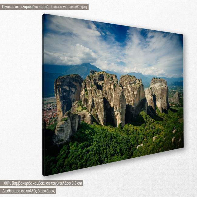 Canvas print Meteora rocks at sunrise, side