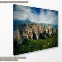 Canvas print Meteora rocks at sunrise, side