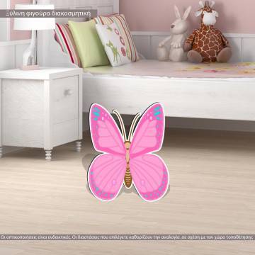 Πεταλούδα ροζ ξύλινη φιγούρα εκτυπωμένη