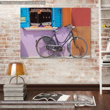 Πίνακας σε καμβά Old bike and colorfoul wall