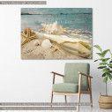 Canvas print Bottle post with shells and sand