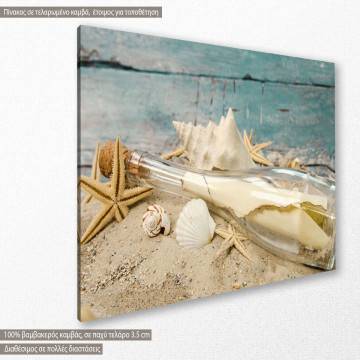 Πίνακας σε καμβά Bottle post with shells and sand 2