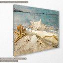 Canvas print Bottle post with shells and sand, side