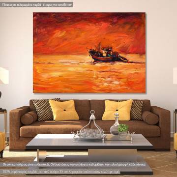 Πίνακας σε καμβά Βάρκα στο ηλιοβασίλεμα, Fishing boat at sunset