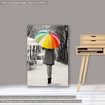 Πίνακας σε καμβά Girl with rainbow umbrella