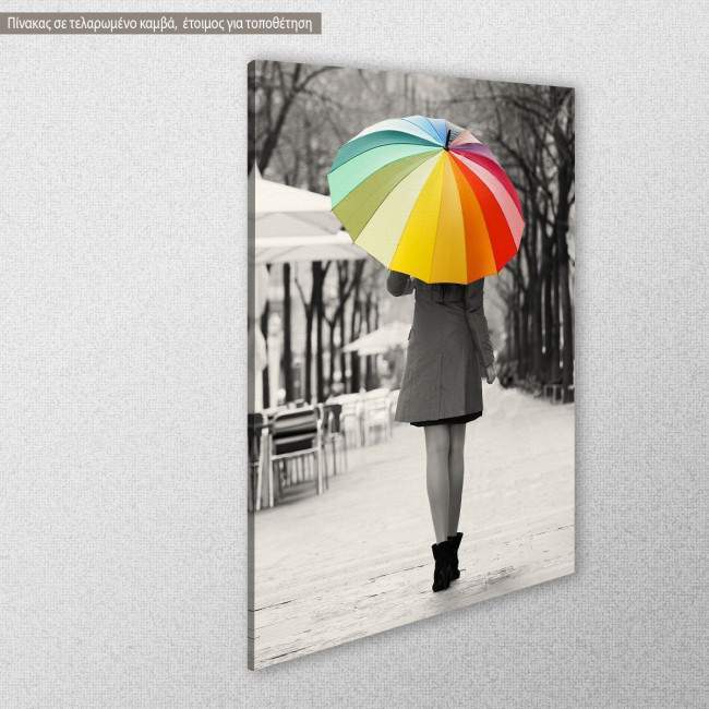 Canvas print Girl with rainbow umbrella, side