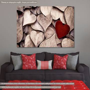 Canvas print Hearts, Wooden hearts