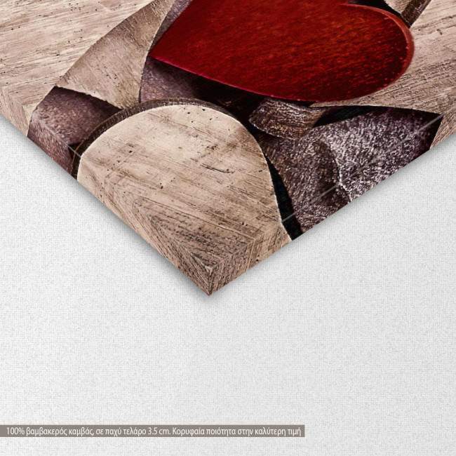 Canvas print Hearts, Wooden hearts, detail