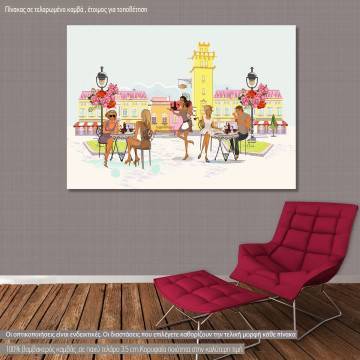 Canvas print Fashion girls in the street cafe I