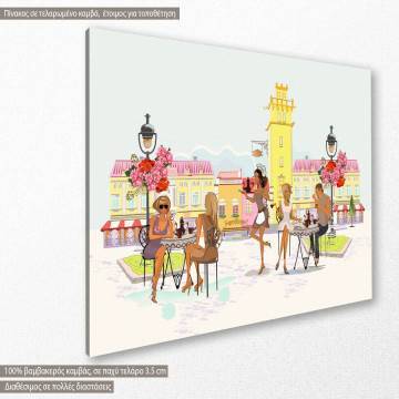 Canvas print Fashion girls in the street cafe I 2