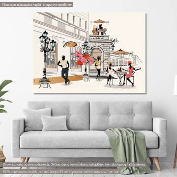 Canvas print Fashion girls in the street cafe II