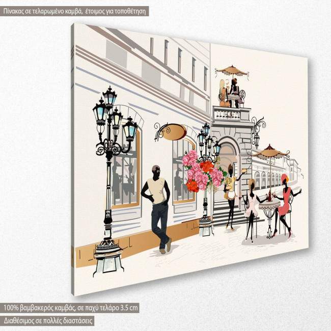 Canvas print Fashion girls in the street cafe II, side