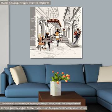 Canvas print People in the street cafe