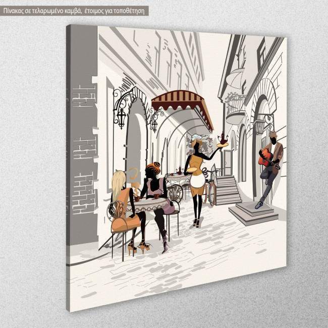 Canvas print People in the street cafe, side