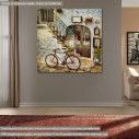 Canvas print Old street with bicycle, telescope and map