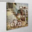 Canvas print Old street with bicycle, telescope and map, side