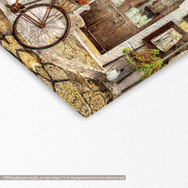 Πίνακας σε καμβά Old street with bicycle, λεπτομέρεια