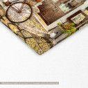 Canvas print Old street with bicycle, telescope and map, detail