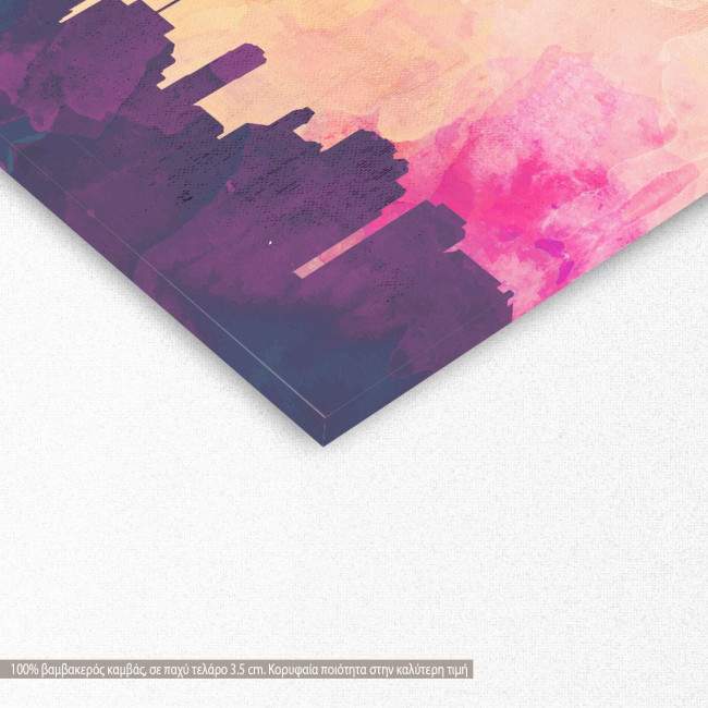 Canvas print Dawn in the city watercolor, detail