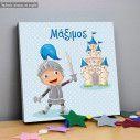 Kids canvas print Knight and castle blue