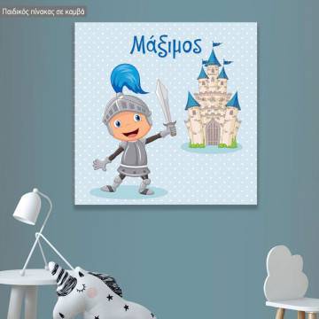 Kids canvas print Knight and castle blue